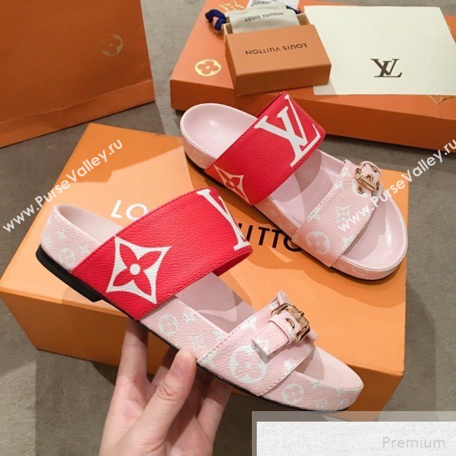 Louis Vuitton Bom Dia Giant Monogram Flat Sandals 1A57JT Pink/Red 2019 (HQG-9051613)