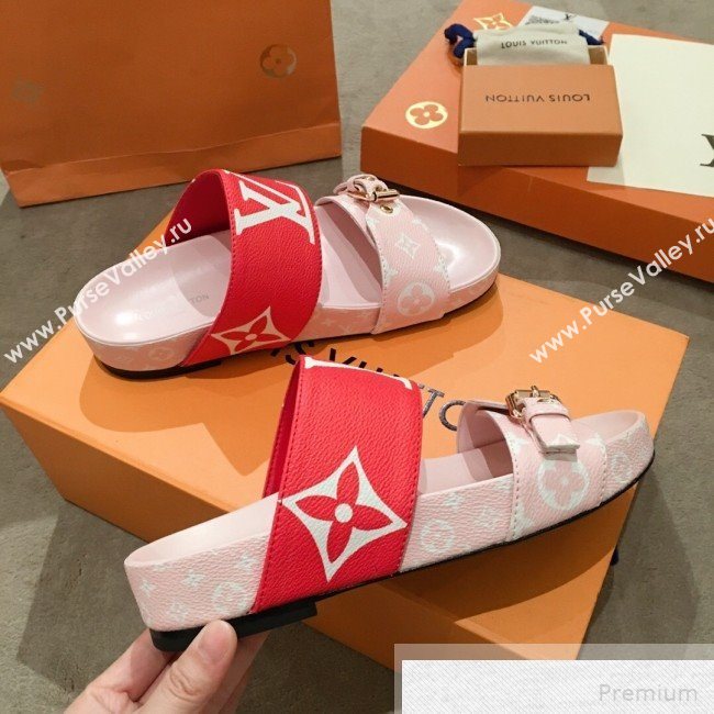 Louis Vuitton Bom Dia Giant Monogram Flat Sandals 1A57JT Pink/Red 2019 (HQG-9051613)