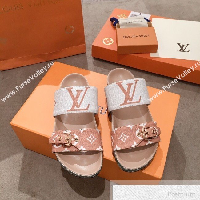 Louis Vuitton Bom Dia Giant Monogram Flat Sandals 1A57JT White/Khaki Green 2019 (HQG-9051614)