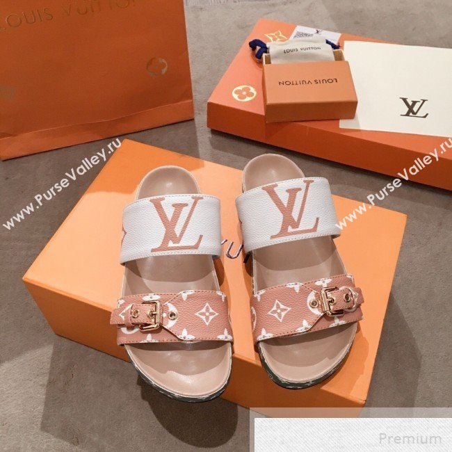 Louis Vuitton Bom Dia Giant Monogram Flat Sandals 1A57JT White/Khaki Green 2019 (HQG-9051614)