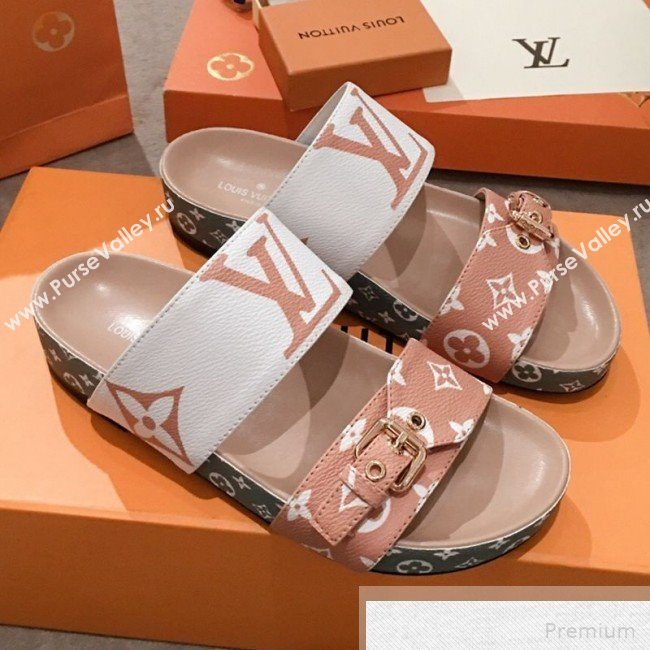 Louis Vuitton Bom Dia Giant Monogram Flat Sandals 1A57JT White/Khaki Green 2019 (HQG-9051614)