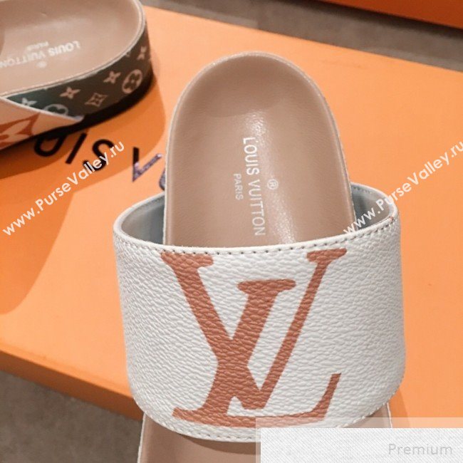 Louis Vuitton Bom Dia Giant Monogram Flat Sandals 1A57JT White/Khaki Green 2019 (HQG-9051614)