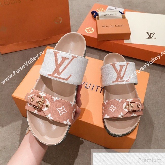 Louis Vuitton Bom Dia Giant Monogram Flat Sandals 1A57JT White/Khaki Green 2019 (HQG-9051614)