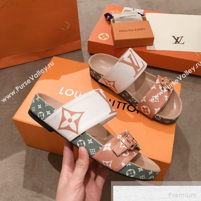 Louis Vuitton Bom Dia Giant Monogram Flat Sandals 1A57JT White/Khaki Green 2019 (HQG-9051614)