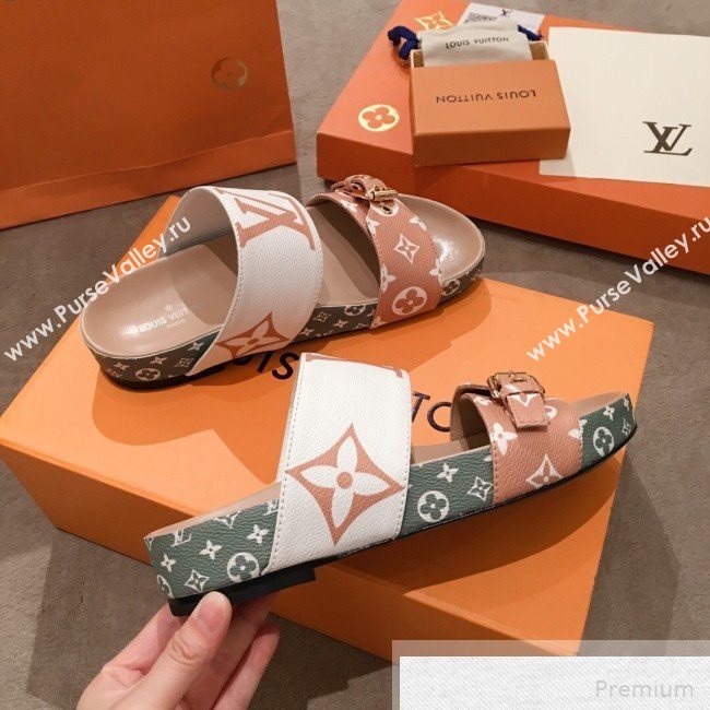 Louis Vuitton Bom Dia Giant Monogram Flat Sandals 1A57JT White/Khaki Green 2019 (HQG-9051614)