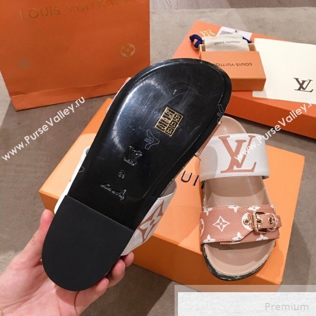 Louis Vuitton Bom Dia Giant Monogram Flat Sandals 1A57JT White/Khaki Green 2019 (HQG-9051614)