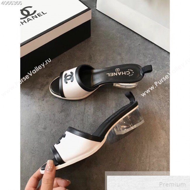 Chanel CC Logo Lambskin Slide Mule Sandals G34871 White/Black 2019 (EM-9051526)