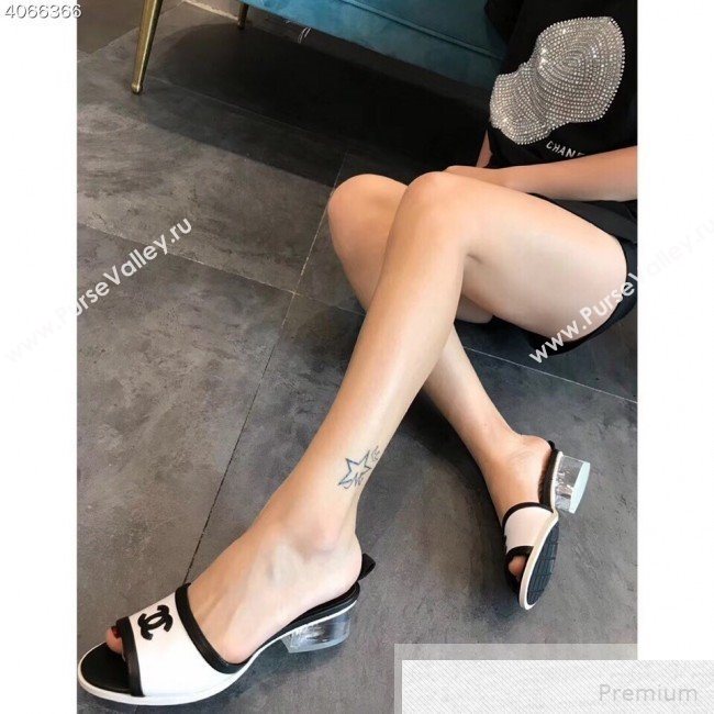 Chanel CC Logo Lambskin Slide Mule Sandals G34871 White/Black 2019 (EM-9051526)