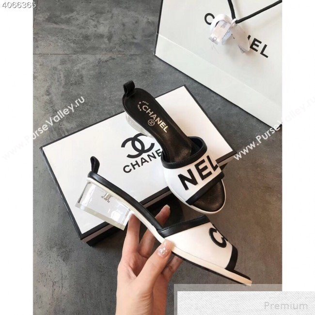 Chanel Lettering Lambskin Slide Mule Sandals G34871 White/Black 2019 (EM-9051525)