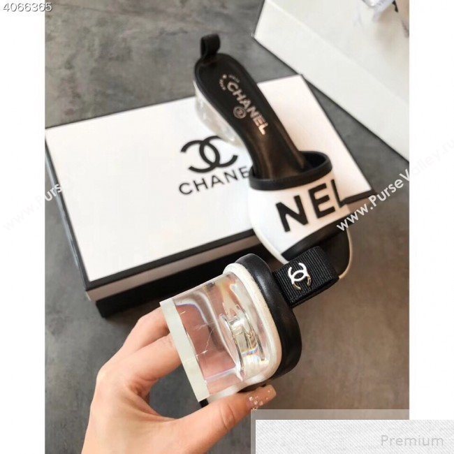 Chanel Lettering Lambskin Slide Mule Sandals G34871 White/Black 2019 (EM-9051525)