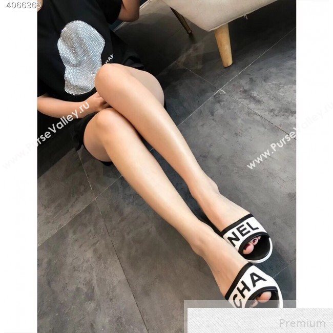 Chanel Lettering Lambskin Slide Mule Sandals G34871 White/Black 2019 (EM-9051525)