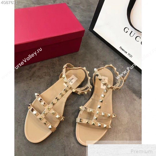 Valentino Rockstud Flat Rubber Sandal Beige 2019 (EM-9051528)