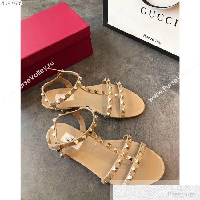 Valentino Rockstud Flat Rubber Sandal Beige 2019 (EM-9051528)