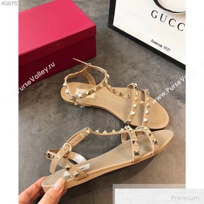 Valentino Rockstud Flat Rubber Sandal Beige 2019 (EM-9051528)