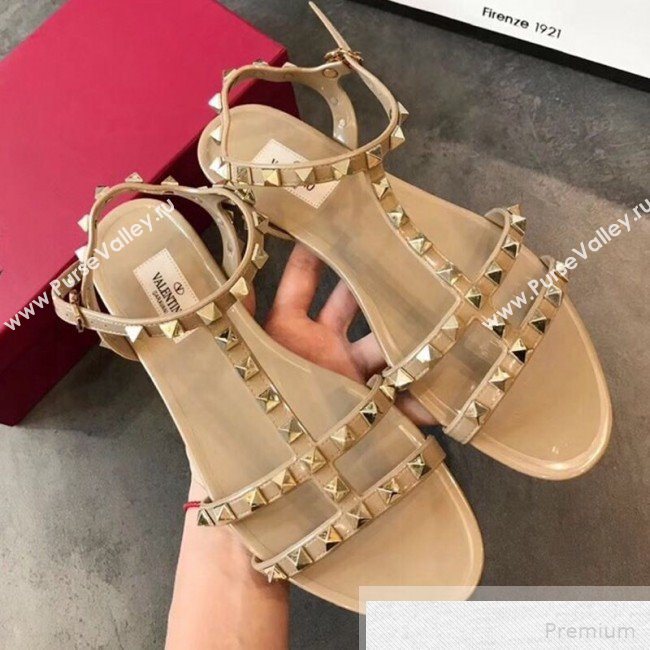 Valentino Rockstud Flat Rubber Sandal Beige 2019 (EM-9051528)