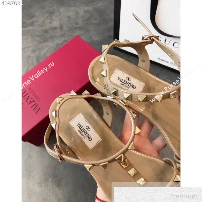 Valentino Rockstud Flat Rubber Sandal Beige 2019 (EM-9051528)