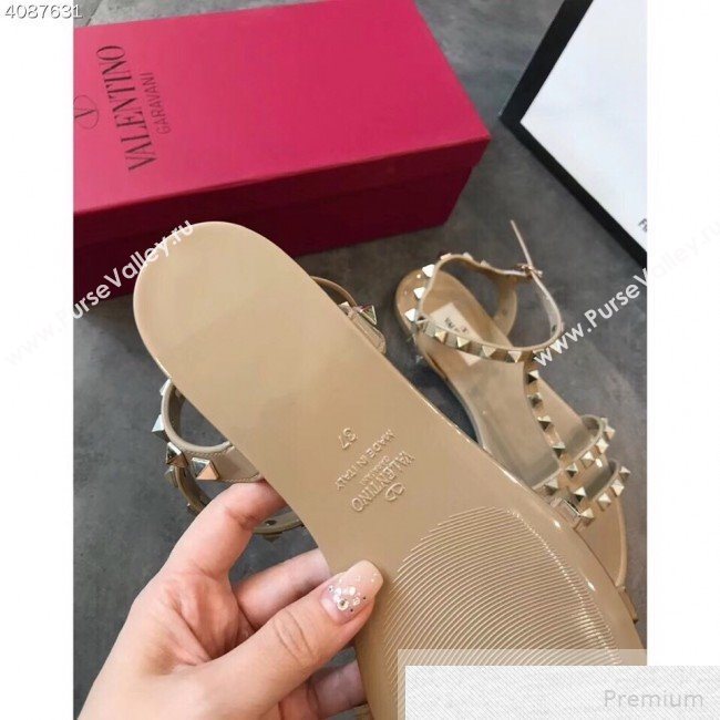Valentino Rockstud Flat Rubber Sandal Beige 2019 (EM-9051528)