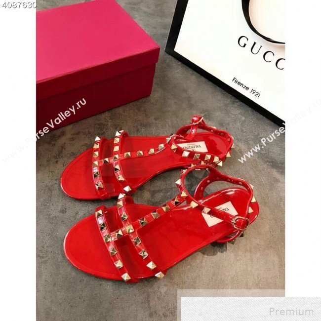 Valentino Rockstud Flat Rubber Sandal Red 2019 (EM-9051529)