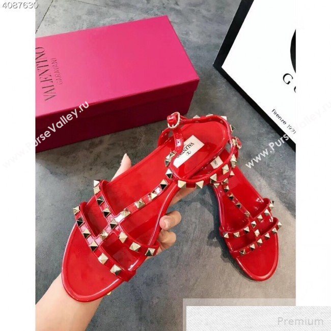 Valentino Rockstud Flat Rubber Sandal Red 2019 (EM-9051529)