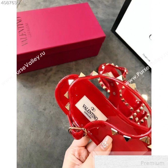 Valentino Rockstud Flat Rubber Sandal Red 2019 (EM-9051529)