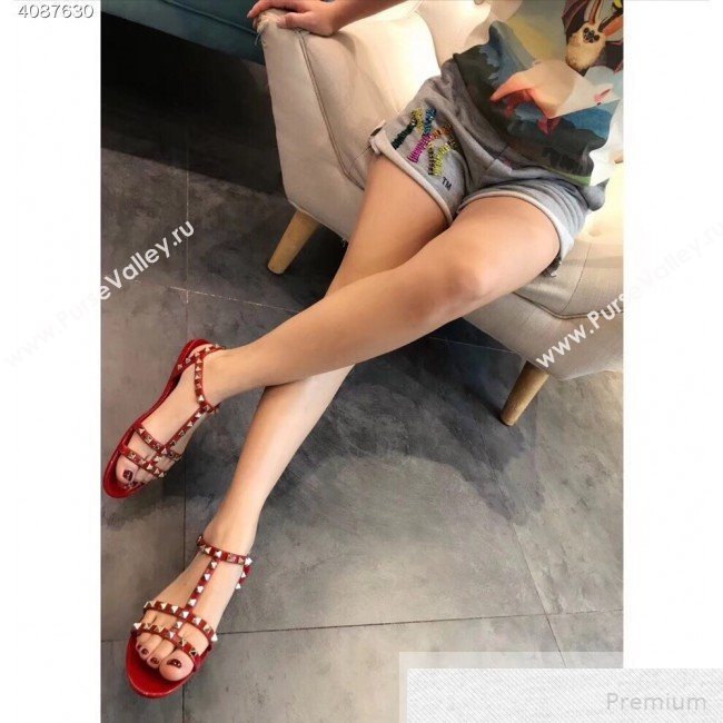 Valentino Rockstud Flat Rubber Sandal Red 2019 (EM-9051529)