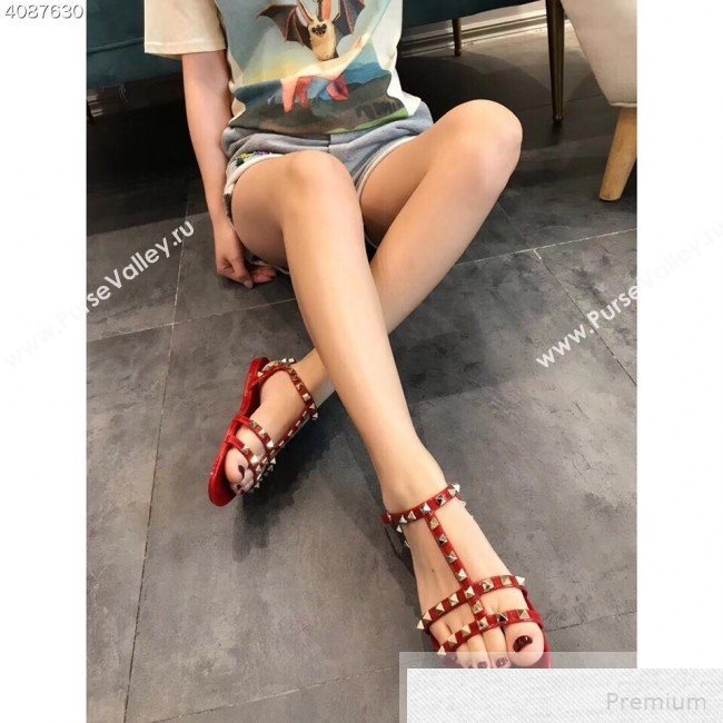 Valentino Rockstud Flat Rubber Sandal Red 2019 (EM-9051529)