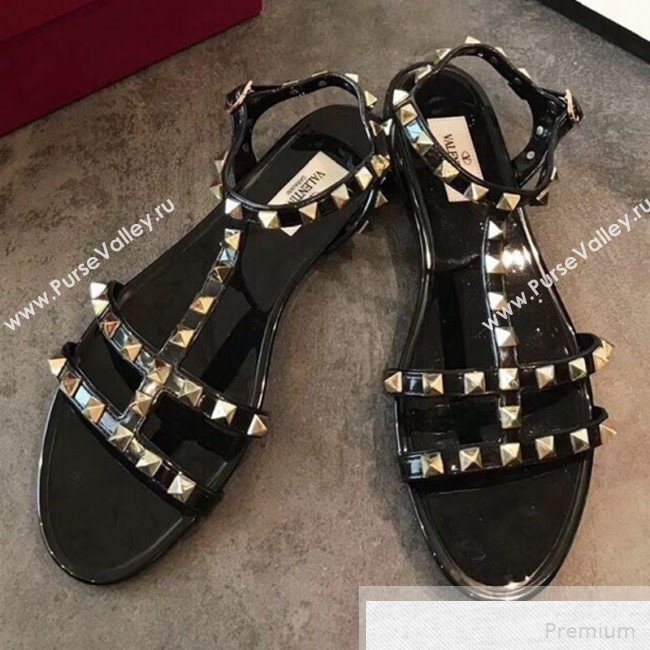 Valentino Rockstud Flat Rubber Sandal Black 2019 (EM-9051530)