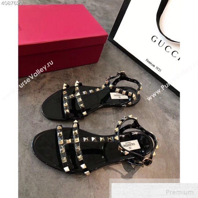 Valentino Rockstud Flat Rubber Sandal Black 2019 (EM-9051530)