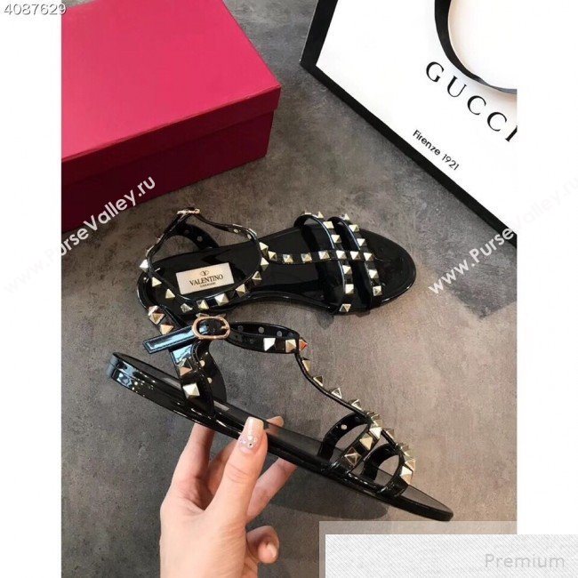 Valentino Rockstud Flat Rubber Sandal Black 2019 (EM-9051530)