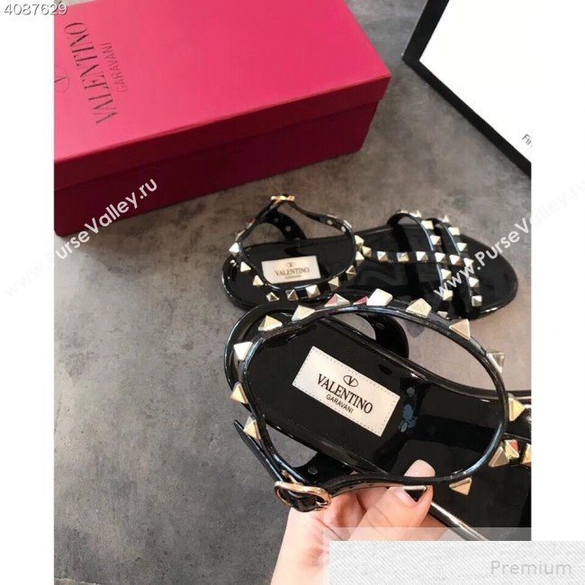 Valentino Rockstud Flat Rubber Sandal Black 2019 (EM-9051530)