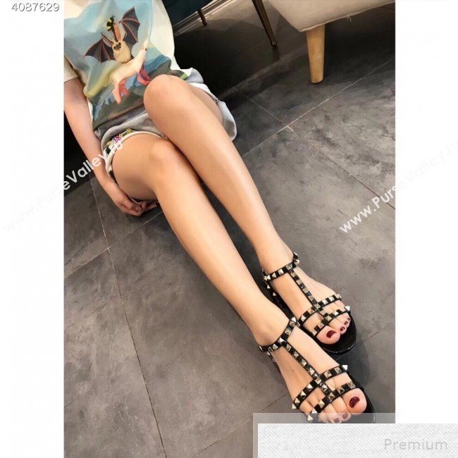 Valentino Rockstud Flat Rubber Sandal Black 2019 (EM-9051530)
