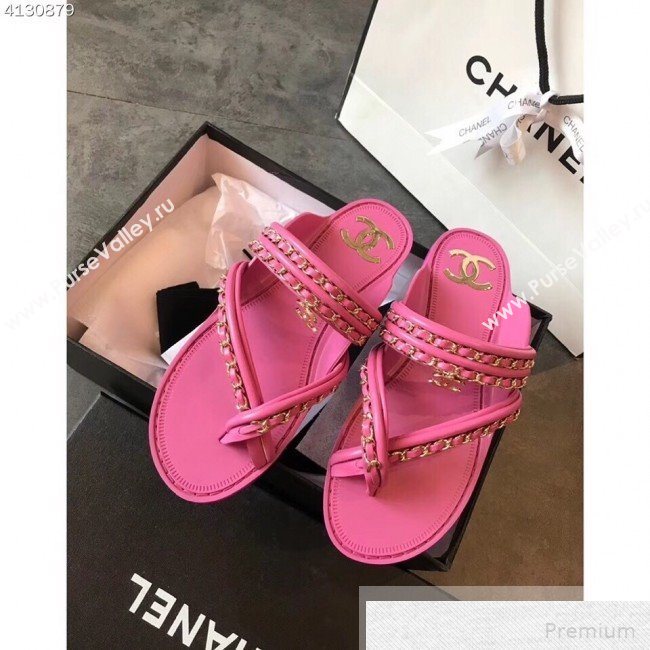 Chanel Flat Chain Leather Thong Sandals Pink 2019 (EM-9051531)