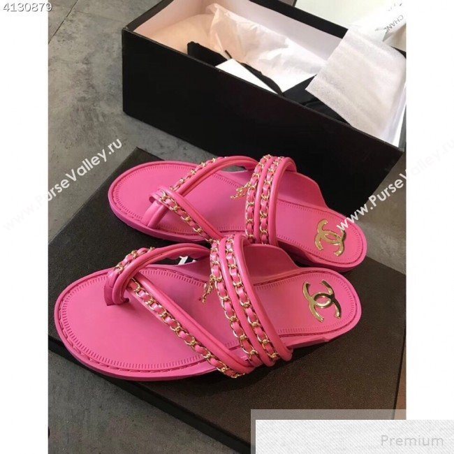 Chanel Flat Chain Leather Thong Sandals Pink 2019 (EM-9051531)