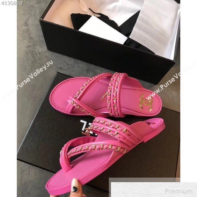 Chanel Flat Chain Leather Thong Sandals Pink 2019 (EM-9051531)