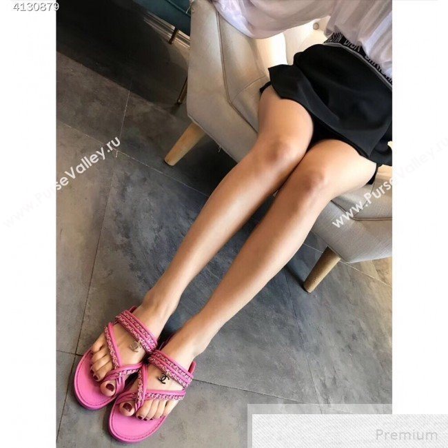 Chanel Flat Chain Leather Thong Sandals Pink 2019 (EM-9051531)