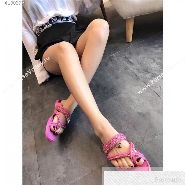 Chanel Flat Chain Leather Thong Sandals Pink 2019 (EM-9051531)