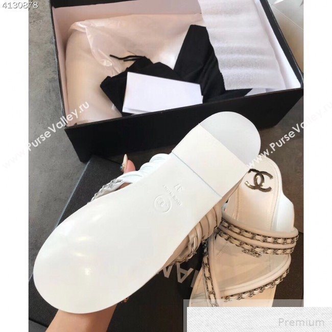 Chanel Flat Chain Leather Thong Sandals White 2019 (EM-9051532)