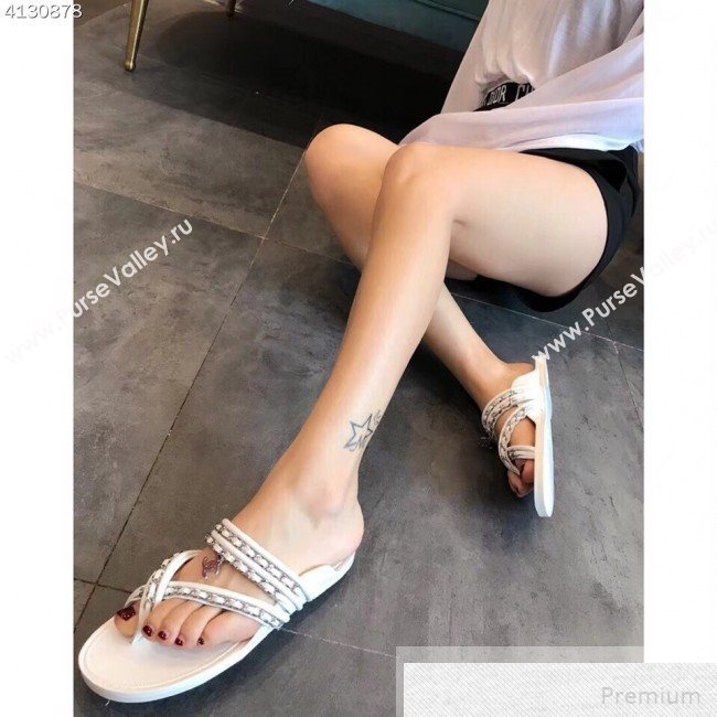 Chanel Flat Chain Leather Thong Sandals White 2019 (EM-9051532)
