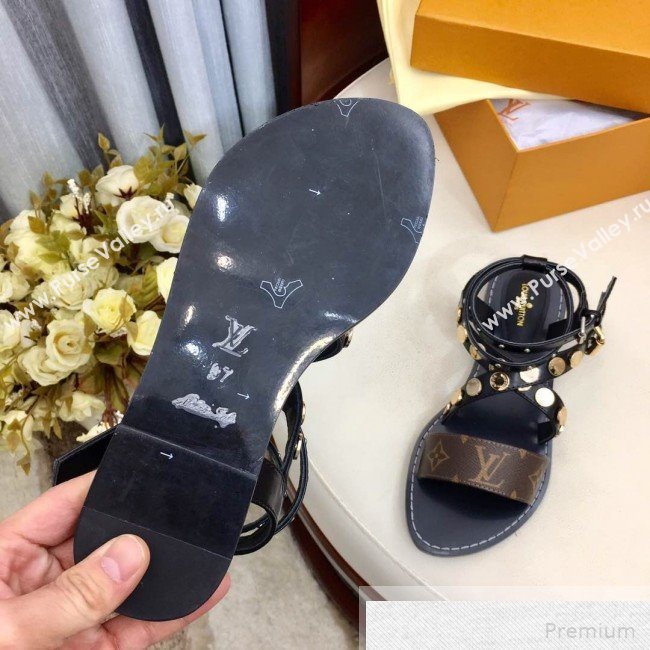 Louis Vuitton Flat Passenger Studs Cross Sandals 1A4VOW Black 2019 (1050-9051539)