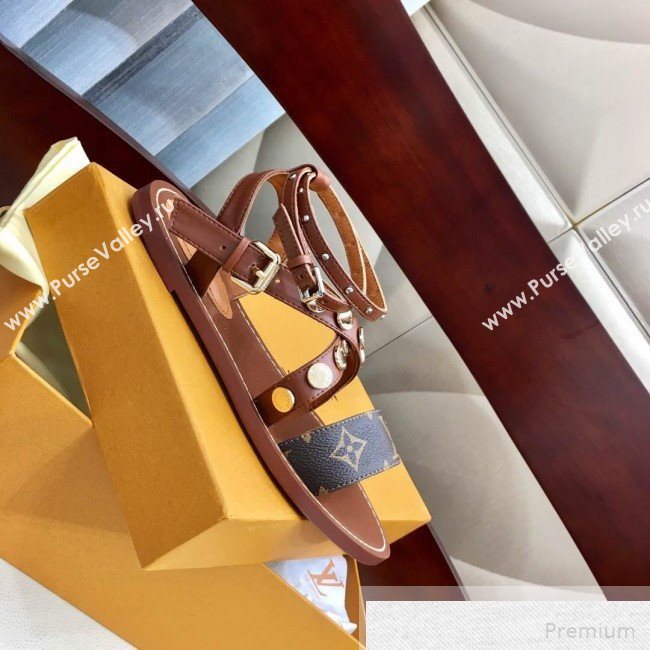 Louis Vuitton Flat Passenger Studs Cross Sandals 1A4VOW Brown 2019 (1050-9051540)