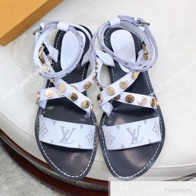 Louis Vuitton Flat Passenger Studs Cross Sandals 1A4VOW White 2019 (1050-9051541)