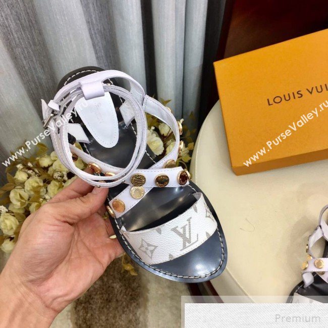 Louis Vuitton Flat Passenger Studs Cross Sandals 1A4VOW White 2019 (1050-9051541)