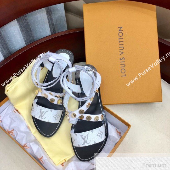 Louis Vuitton Flat Passenger Studs Cross Sandals 1A4VOW White 2019 (1050-9051541)