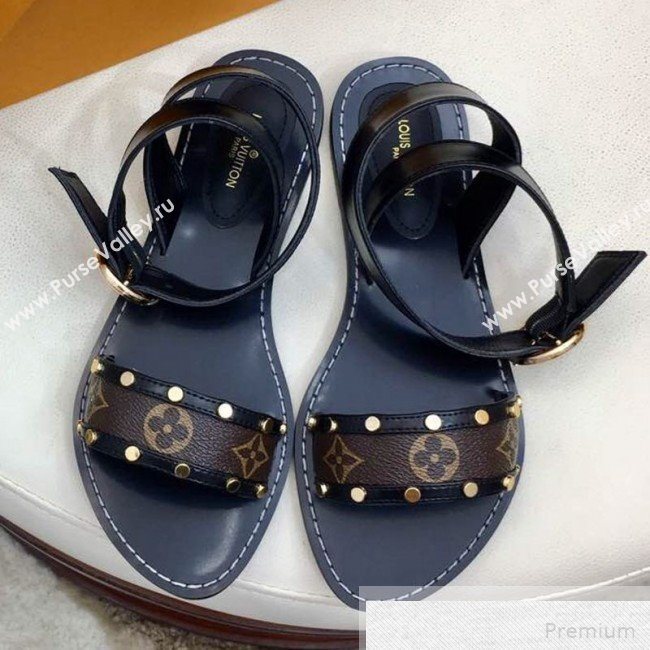 Louis Vuitton Flat Passenger Studs Front Strap Sandals Black 2019 (1050-9051542)