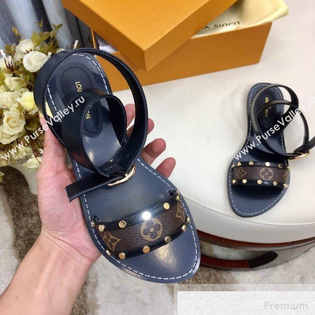 Louis Vuitton Flat Passenger Studs Front Strap Sandals Black 2019 (1050-9051542)