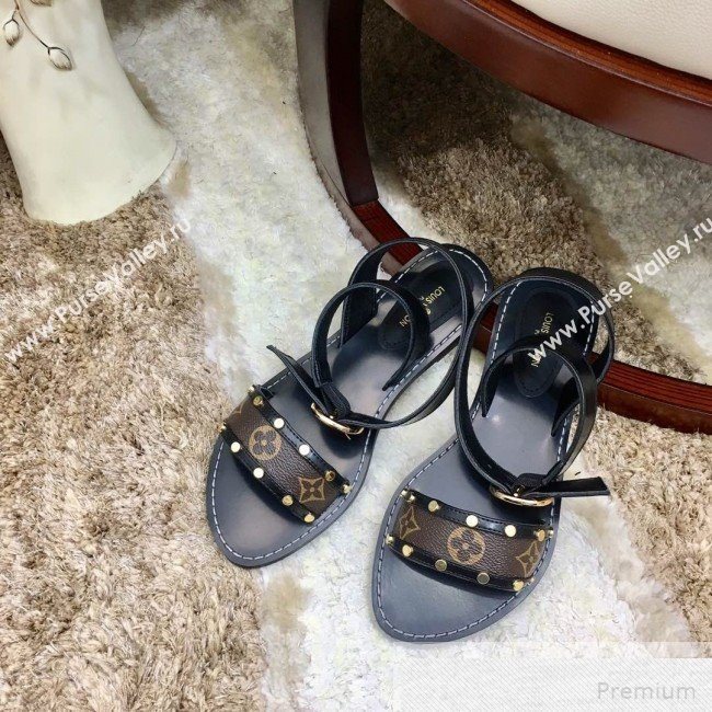 Louis Vuitton Flat Passenger Studs Front Strap Sandals Black 2019 (1050-9051542)