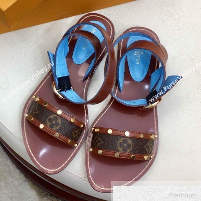 Louis Vuitton Flat Passenger Studs Front Strap Sandals Brown 2019 (1050-9051543)