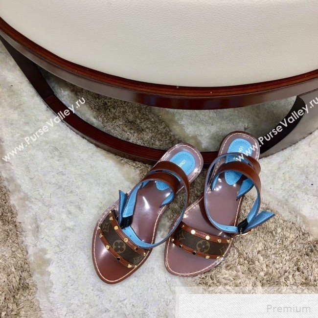 Louis Vuitton Flat Passenger Studs Front Strap Sandals Brown 2019 (1050-9051543)