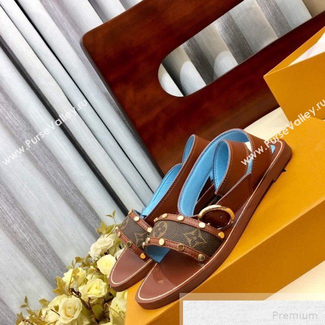 Louis Vuitton Flat Passenger Studs Front Strap Sandals Brown 2019 (1050-9051543)