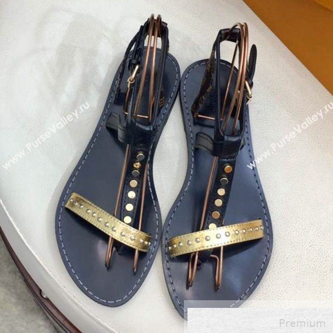 Louis Vuitton Flat Passenger Studs Straps Sandals Black 2019 (1050-9051544)